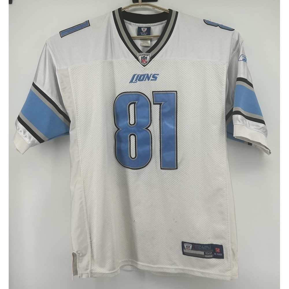 Reebok NFL On Field Detroit Lions Calvin Johnson #81 Jersey White Blue Size 52